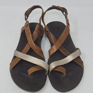 OluKai Womens Upena Sandal Size 7  Leather Strappy Toe Loop Slingback Shoes